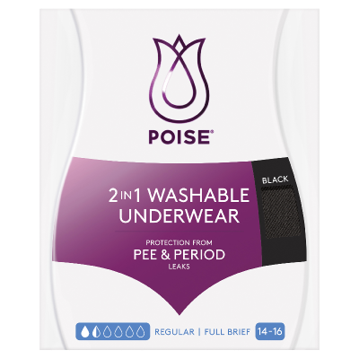 Poise 2in1 Washable Underwear Black Full Brief 14-16 1pk