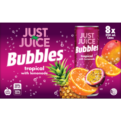 Just Juice Bubbles Tropical Lemonade Carbonated Fruit Drink 8 x 250ml