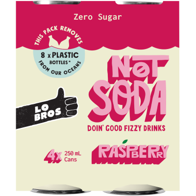 Lo Bros Raspberry Not Soda Cans 4 x 250ml