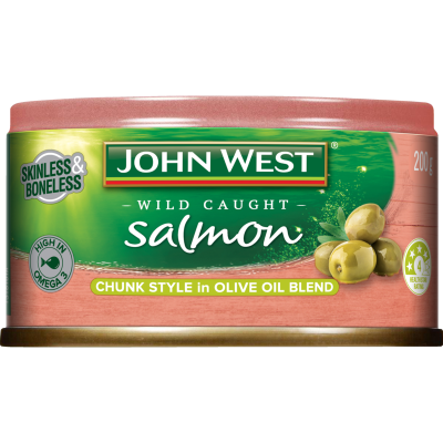 John West Skinless & Boneless Wild Caught Salmon Chunk Style in Olive Oil Blend 200g