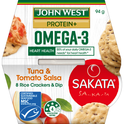 John West Protein + Tuna & Tomato Salsa Dip With Rice Crackers 94g