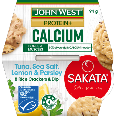 John West Protein + Tuna Sea Salt Lemon & Parlsey Dip With Rice Crackers 94g