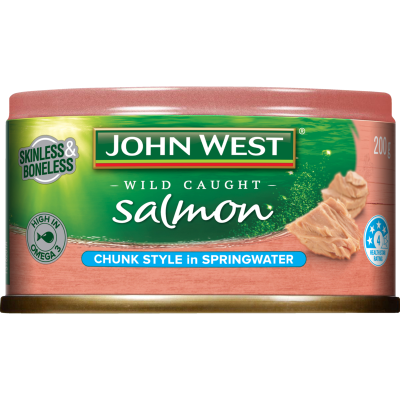 John West Skinless & Boneless Wild Caught Salmon Chunk Style in Springwater 200g