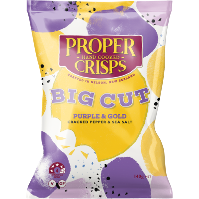 Proper Crisps Big Cut Purple & Gold Cracked Pepper & Sea Salt Hand Cooked Potato Crisps 140g