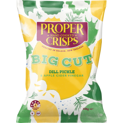 Proper Crisps Big Cut Dill Pickle & Apple Cider Vinegar Hand Cooked Potato Crisps 140g