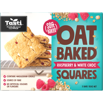 Tasti Raspberry & White Choc Oat Baked Squares 150g