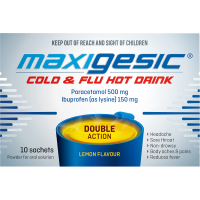 Maxigesic Lemon Flavour Double Action Cold & Flu Hot Drink 10pk