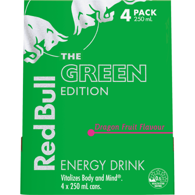 Red Bull The Green Edition Dragon Fruit Flavour Energy Drink Cans 4 x 250ml