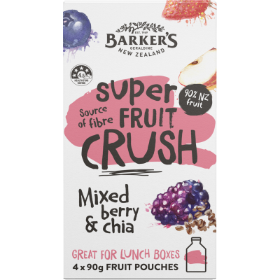 Barker's Mixed Berry & Chia Super Fruit Crush 4 x 90g