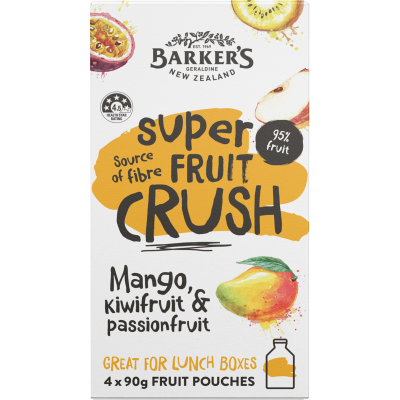 Barker's Mango Kiwifruit & Passionfruit Super Fruit Crush 4 x 90g