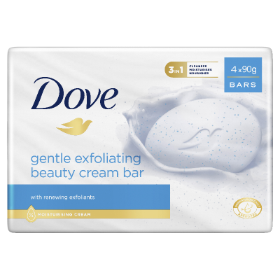 Dove Gentle Exfoliating Beauty Cream Bar Soap 4 x 90g