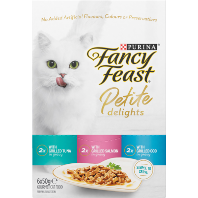 Purina Fancy Feast Petite Delights Tuna Grilled Salmon & Grilled Cod In Gravy Gourmet Cat Food 6 x 50g