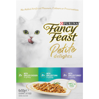 Purina Fancy Feast Petite Delights Chicken Tuna & Turkey In Gravy Gourmet Cat Food 6 x 50g