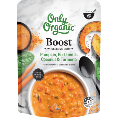 Only Organic Boost Pumpkin Red Lentils Coconut & Turmeric Wholesome Soup 320g