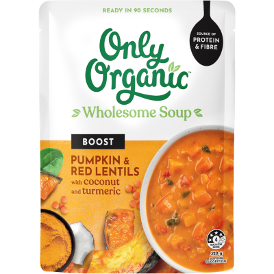 Only Organic Boost Pumpkin Red Lentils With Coconut & Turmeric Wholesome Soup 320g