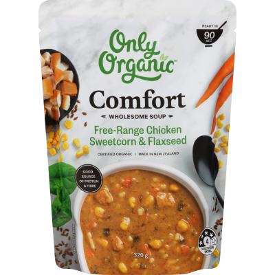 Only Organic Comfort Free-Range Chicken Sweetcorn & Flaxseed Wholesome Soup 320g