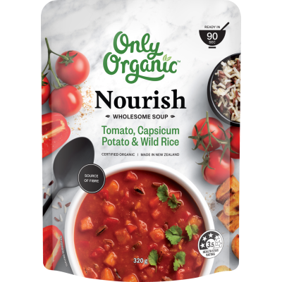 Only Organic Nourish Tomato Capsicum Potato & Wild Rice Wholesome Soup 320g