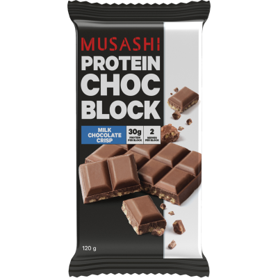 Musashi Milk Chocolate Crisp Protein Choc Block 120G