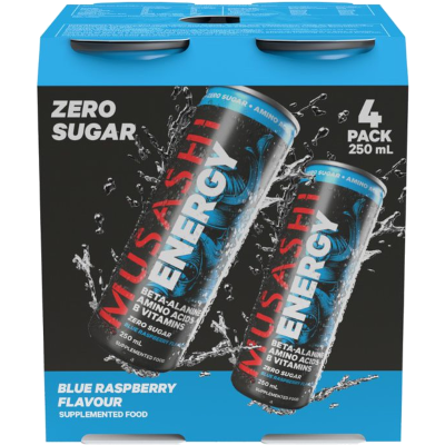 Musashi Blue Raspberry Energy Drink 4 x 250ml