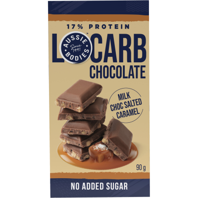 Aussie Bodies Milk Choc Salted Caramel Low Carb Chocolate Bar 90G