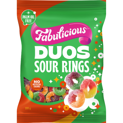 RJ's Fabulicious Duos Sour Gummy Rings 180g