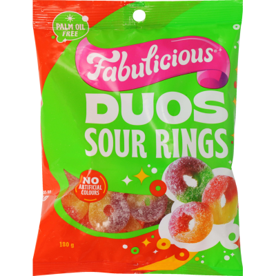 Fabulicious Sour Gummy Rings Duos 180g