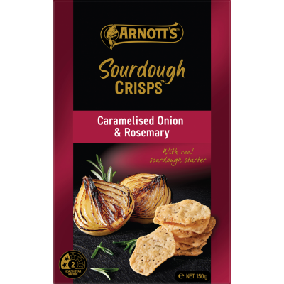 Arnott's Sourdough Crisps Caramelised Onion & Rosemary Crackers 150g