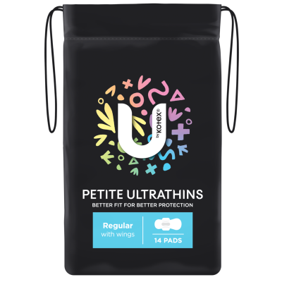 U By Kotex Ultrathins Petite Regular Pads With Wings 14pk