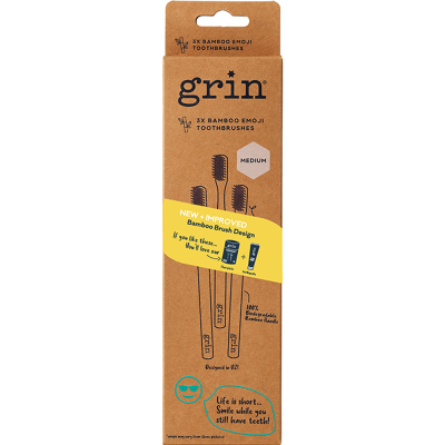 Grin Bamboo Emoji Medium Toothbrush 3pk