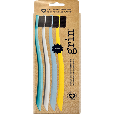 Grin Adults Recycled Summer Beach Soft Toothbrush 4pk
