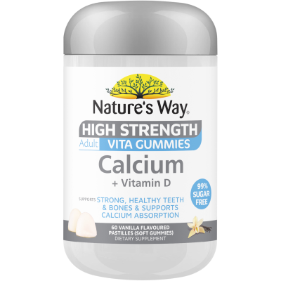 Nature's Way High Strength Calcium + Vitamin D Vanilla Flavoured Adult Vita Gummies 60pk