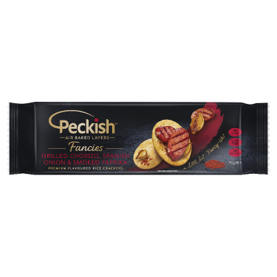 Peckish Fancies Grilled Chorizo Spanish Onion & Smoked Paprika Premium Flavoured Rice Crackers 90G