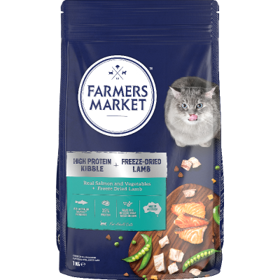 Farmers Market High Protein Kibble Real Salmon and Vegetable + Freeze Dried Lamb Cat Food 1KG