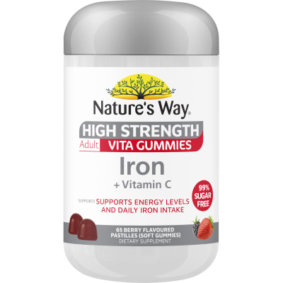 Nature's Way High Strength Iron + Vitamin C Iron Berry Flavoured Adult Vita Gummies 65pk