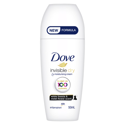 Dove Invisible Dry White Freesia & Violet Flower Scent 48Hr Antiperspirant Roll On 50ml