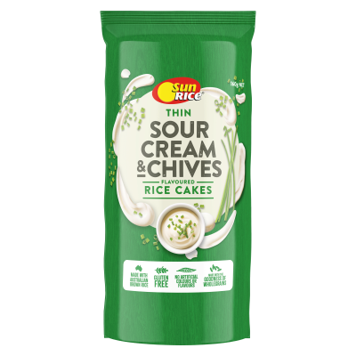 SunRice Thin Sour Cream & Chives  Flavoured Rice Cakes 160g