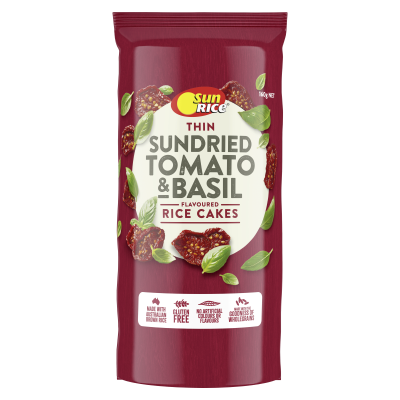 SunRice Thin Sundried Tomato & Basil Flavoured Rice Cakes 160g