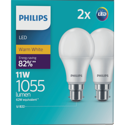 Philips LED Warm White 11W 1055 Lumen Bayonet Bulb 2pk