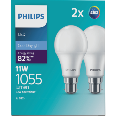 Philips LED Cool Daylight 11W 1055 Lumen Bayonet Bulb 2pk