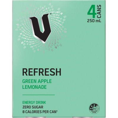 V Refresh Green Apple Lemonade Energy Drink 4 X 250ml