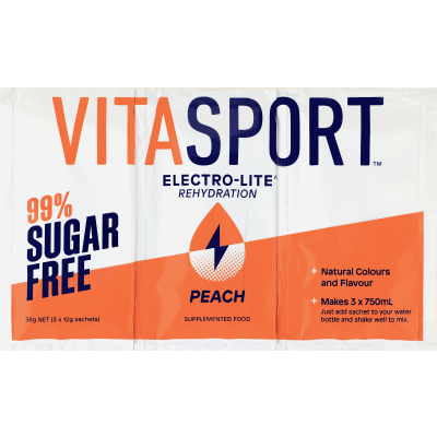 Vitasport Electro-Lite Rehydration 99% Sugar Free Peach Electrolyte Drink Base 3 x 12g