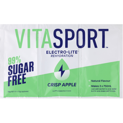 Vitasport Electro-Lite Rehydration 99% Sugar Free Crisp Apple Electrolyte Drink Base 3 x 12g