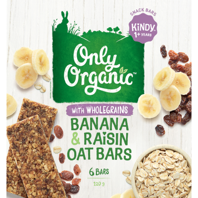 Only Organic Banana & Raisin Oat Bars Kindy 1+ Years 6 x 20g