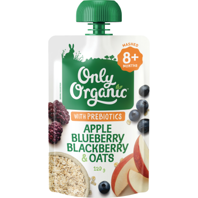 Only Organic Apple Blueberry Blackberry & Oats 8+ Months 120g