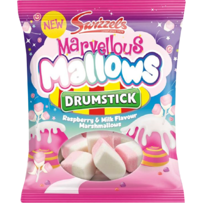 Swizzels Raspberry & Milk Flavour Marvellous Mallows Drumstick 125g