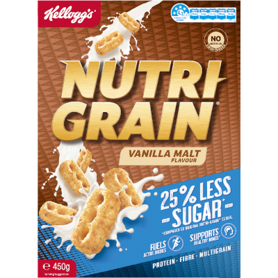 Kellogg's Nutri-Grain Vanilla Malt Flavour 25% Less Sugar Cereal 450g