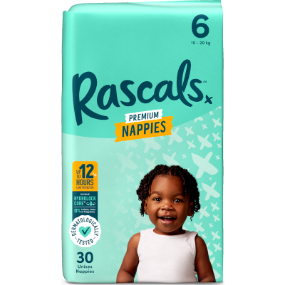 Rascals Premium Nappies Unisex Size 6 16kg+ Junior 30pk