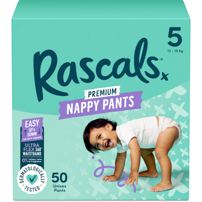 Rascal and Friends Premium Nappy Pants Unisex Size 5 13-18kg Walker 50pk