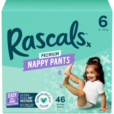 Rascal and Friends Premium Nappy Pants Unisex Size 6 15-20kg Junior 46pk