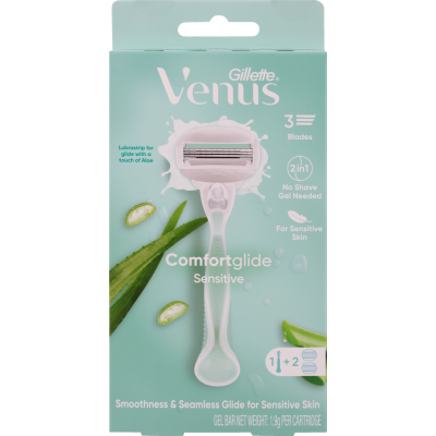 Gillette Venus Comfortglide Sensitive Handle +2 Cartridges Razor 1pk ...